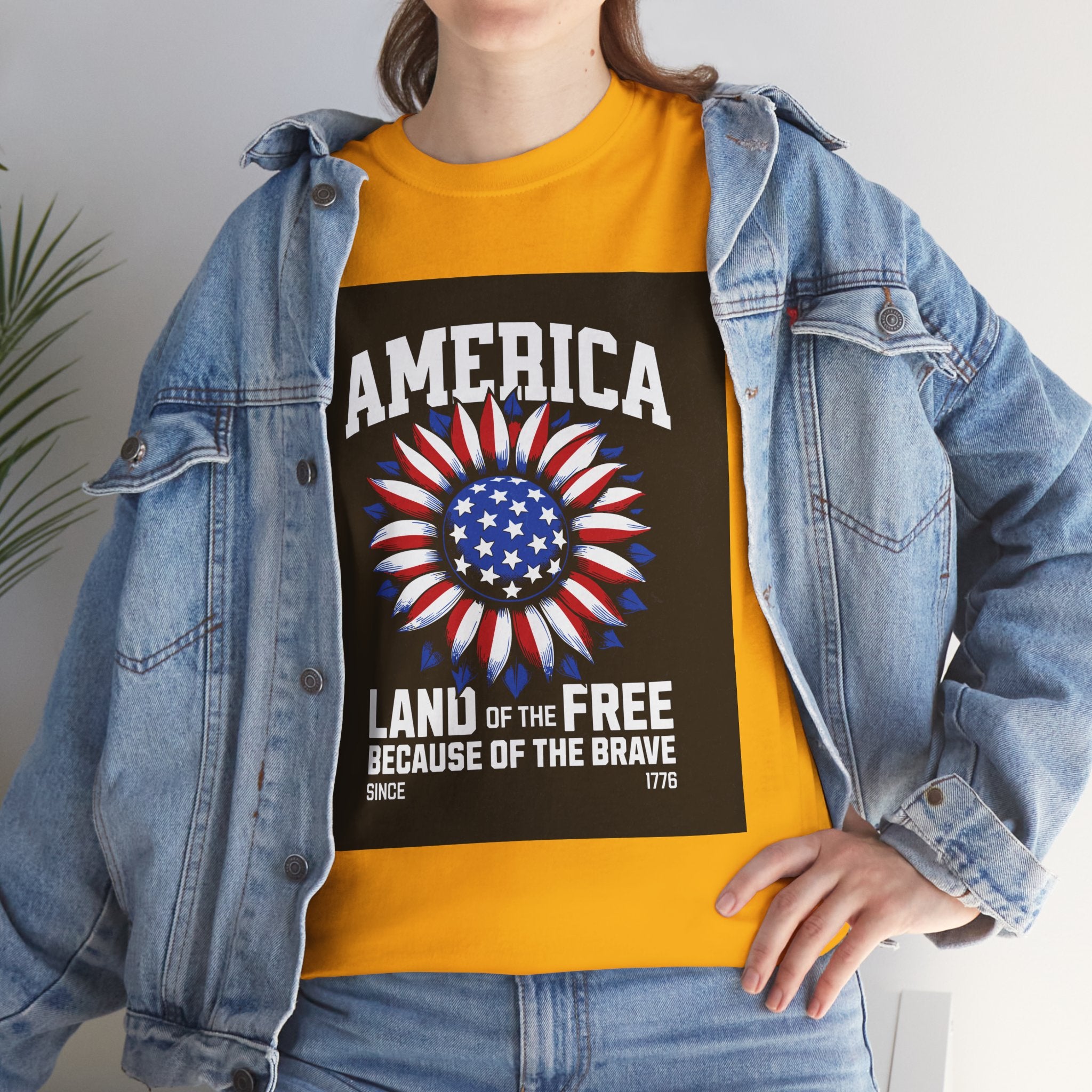 Patriotic America Tee — "Land of the Free Because of the Brave" Cotton T-Shirt