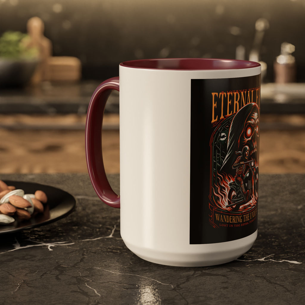 Eternal Exile Skull Biker Mug — Gothic Motorcycle Coffee Cup (11oz/15oz)