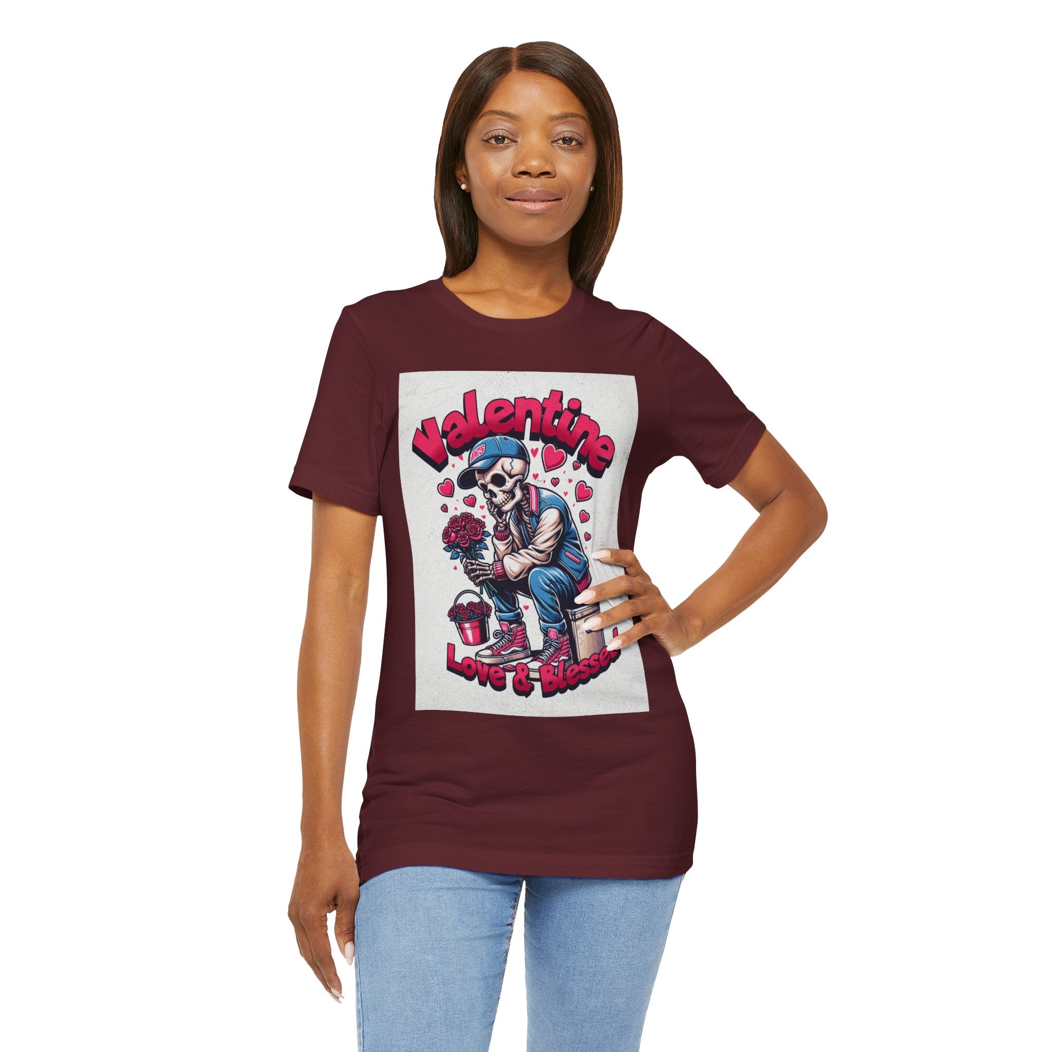 Valentine Skull T-Shirt – "Love & Blessed" Gothic Valentine Tee