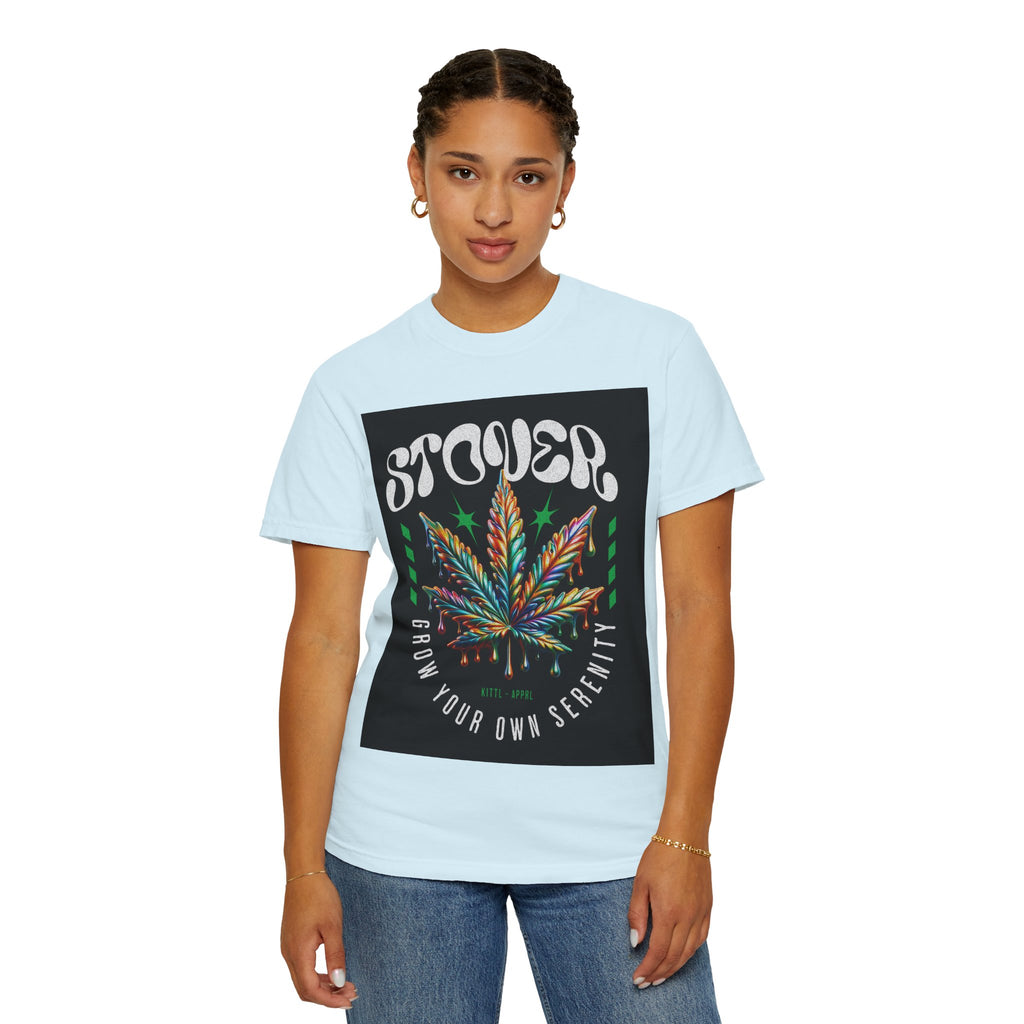 T-Shirt — Stover "Grow Your Own Serenity" Colorful Cannabis Leaf Graphic