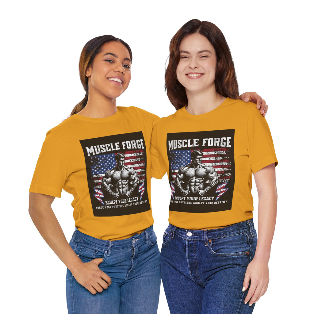 Muscle Forge American Flag Gym Tee — "Sculpt Your Legacy" Fitness T-Shirt