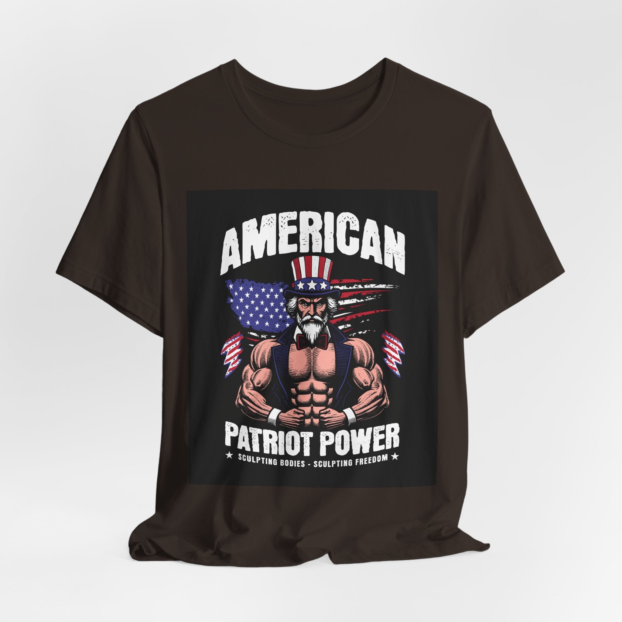 Patriot Power T-Shirt — American Flag Uncle Sam Muscle Graphic Tee