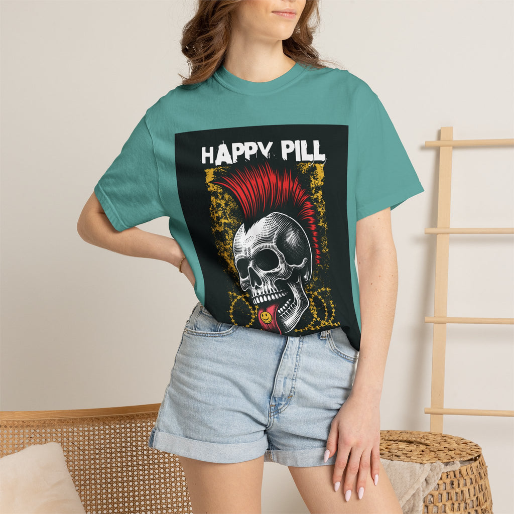 Happy Pill Punk Skull T-Shirt — 'Happy Pill Medication' Graphic Tee
