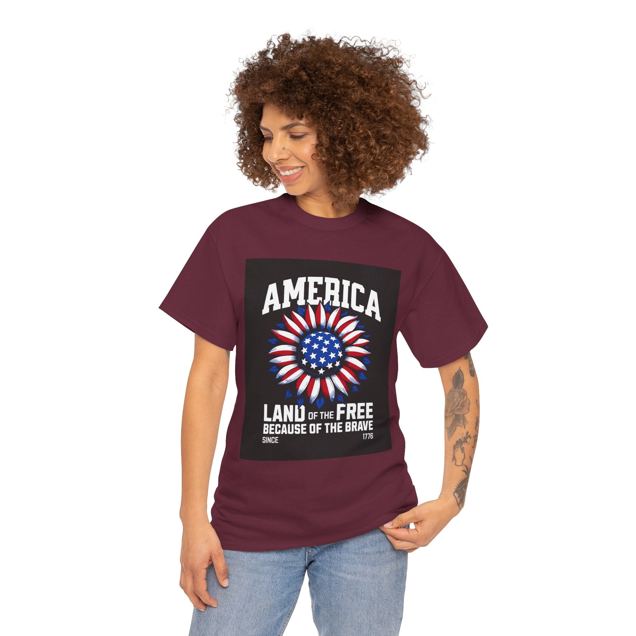 Patriotic America Tee — "Land of the Free Because of the Brave" Cotton T-Shirt