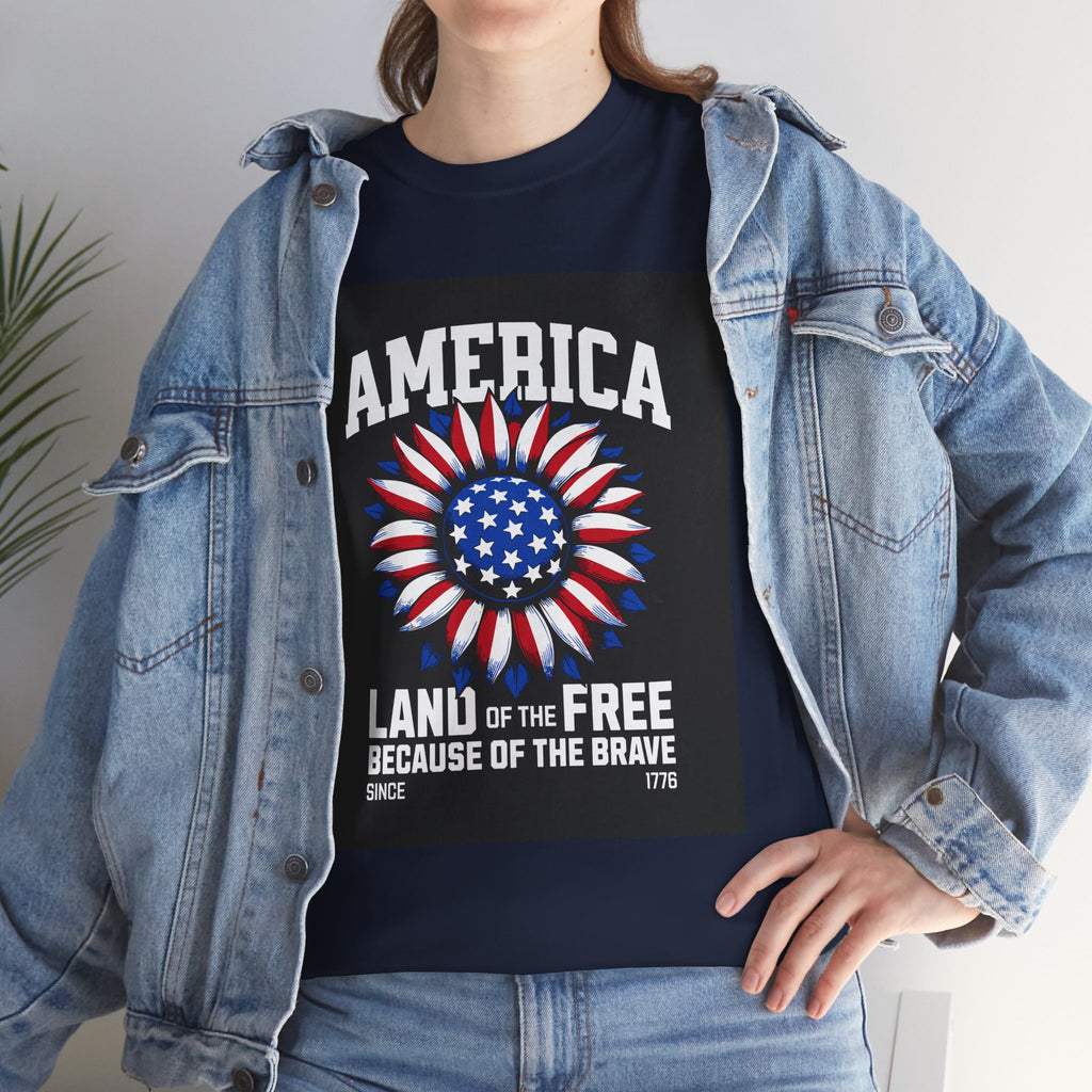 Patriotic America Tee — "Land of the Free Because of the Brave" Cotton T-Shirt