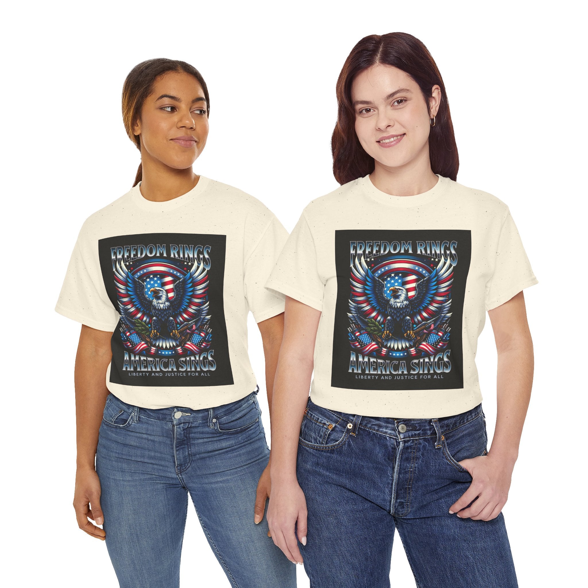 Eagle & American Flag Tee — "Freedom Rings, America Sings" Patriotic T-Shirt