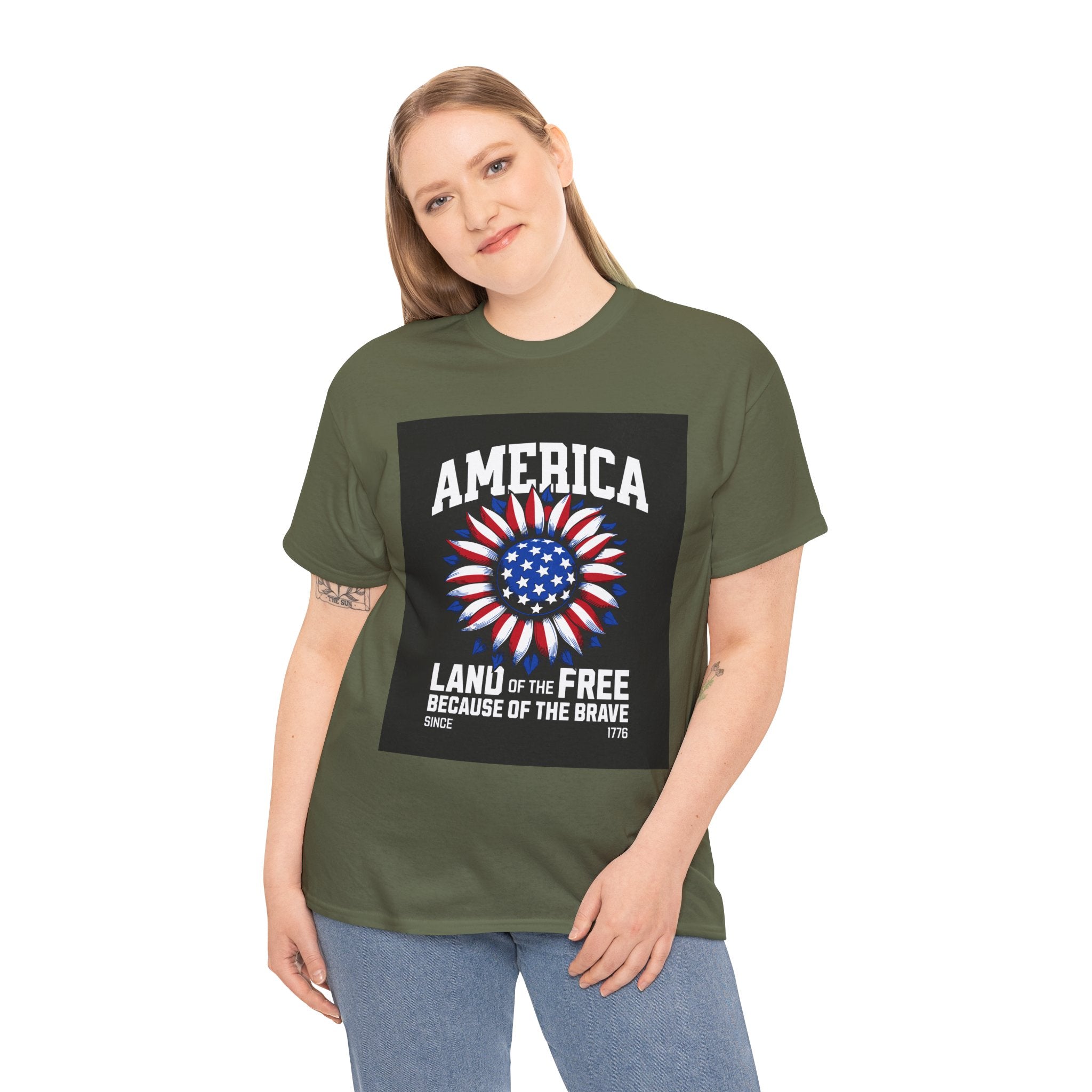 Patriotic America Tee — "Land of the Free Because of the Brave" Cotton T-Shirt