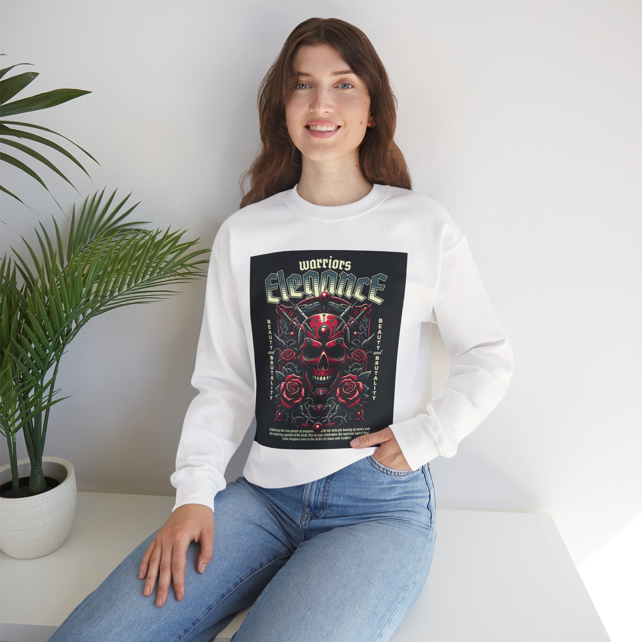 Crewneck Sweatshirt – "Warriors Electric" Skull & Roses Graphic