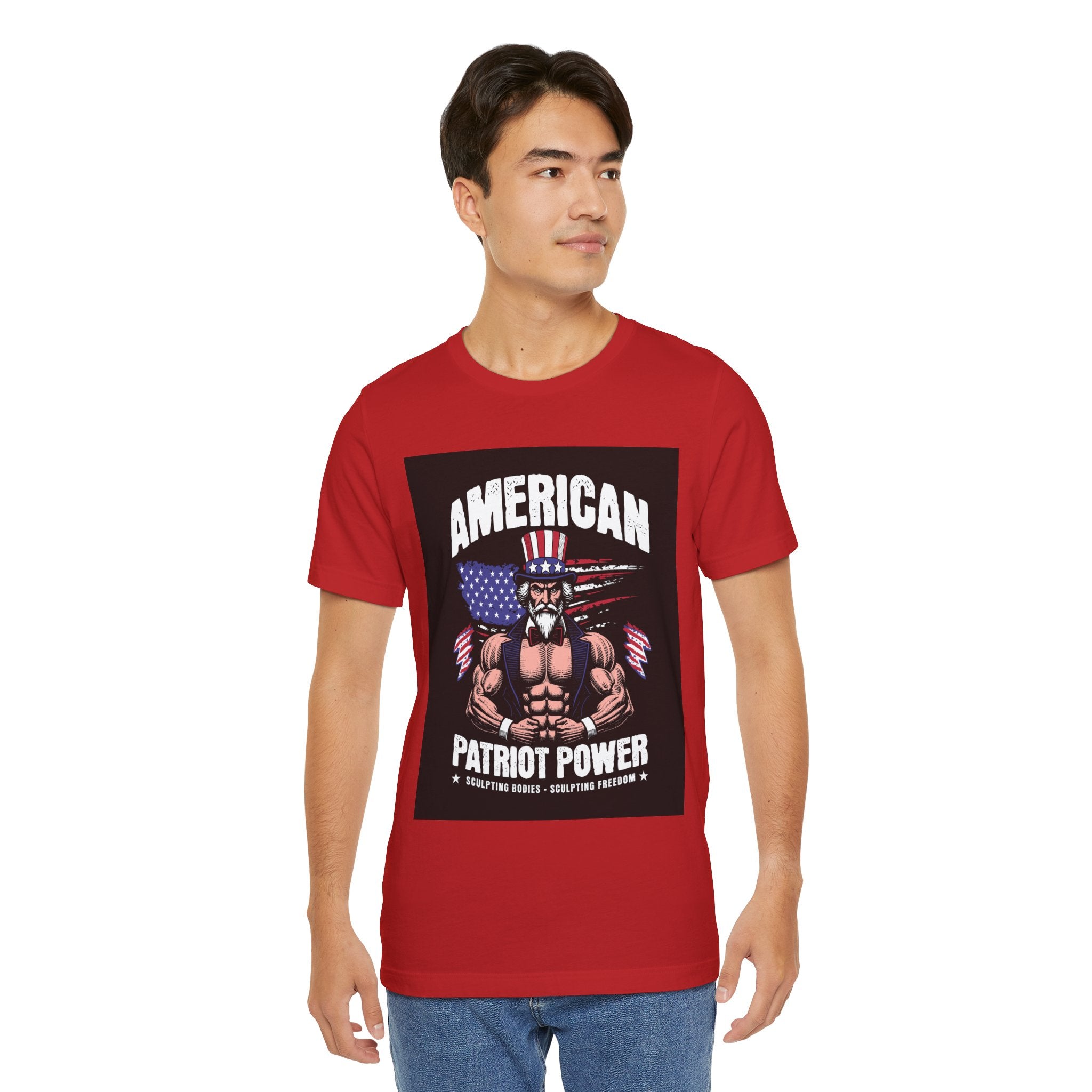 Patriot Power T-Shirt — American Flag Uncle Sam Muscle Graphic Tee