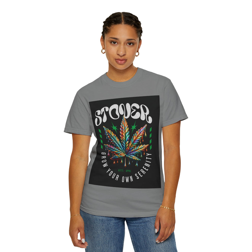 T-Shirt — Stover "Grow Your Own Serenity" Colorful Cannabis Leaf Graphic