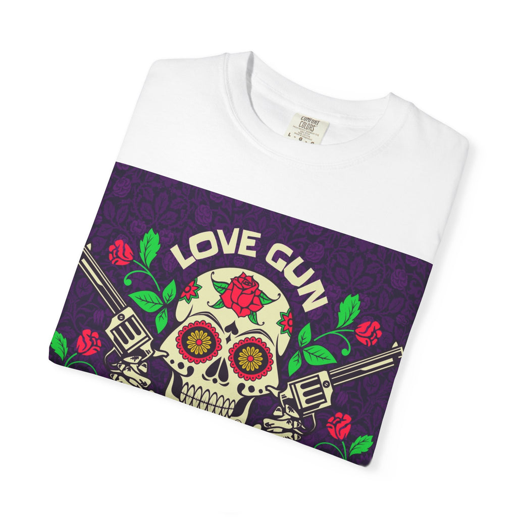 Love Gun Skull T‑Shirt — Day of the Dead Floral Graphic Tee