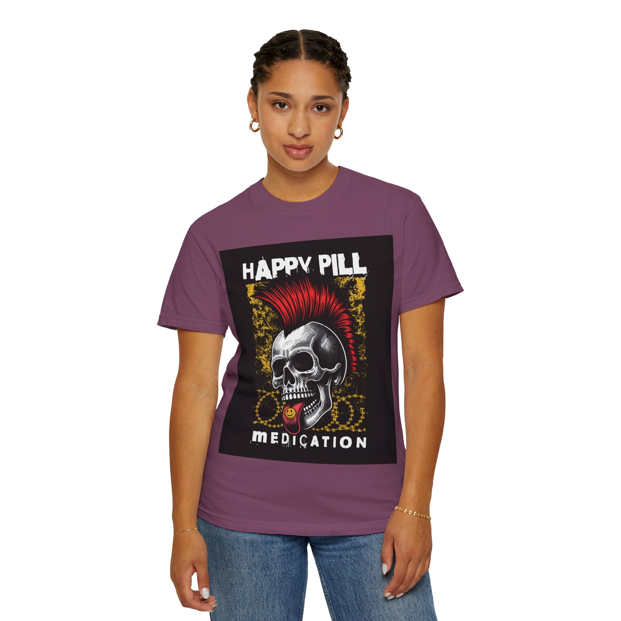 Happy Pill Punk Skull T-Shirt — 'Happy Pill Medication' Graphic Tee