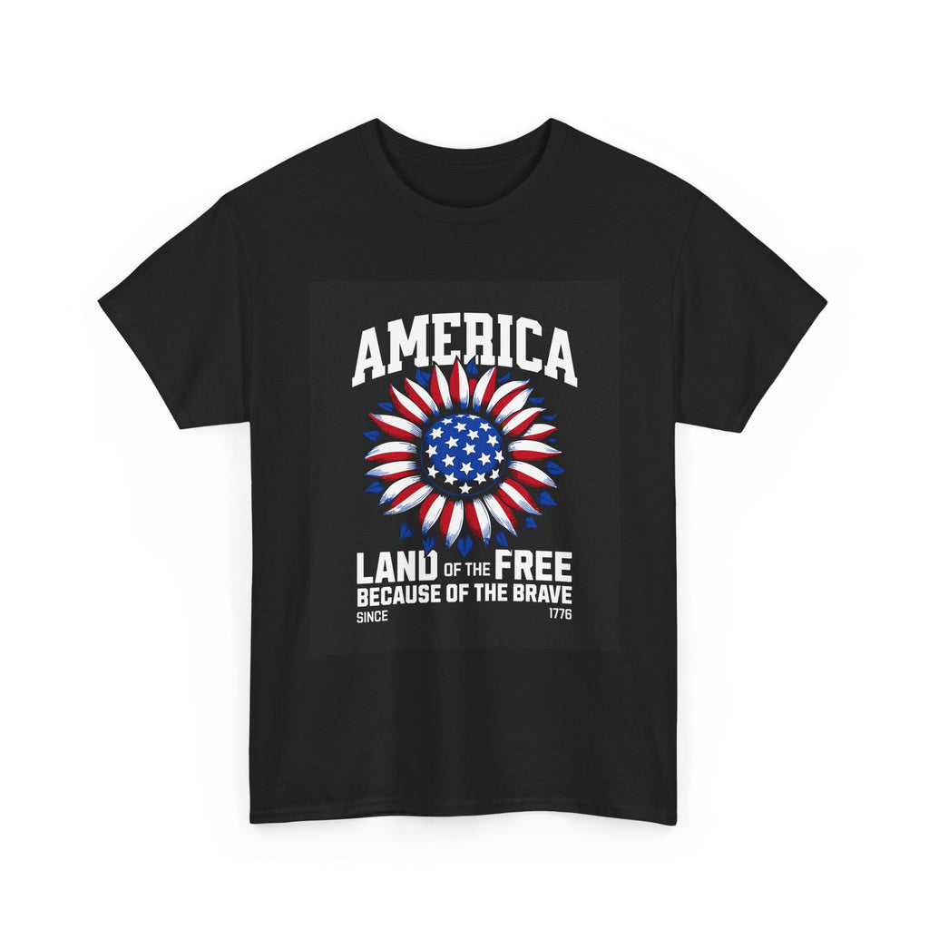 Patriotic America Tee — "Land of the Free Because of the Brave" Cotton T-Shirt