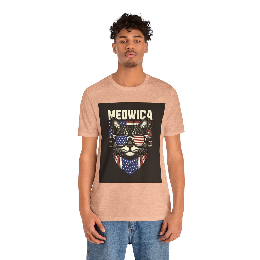 Meowica Cat Tee — Patriotic USA Flag Sunglasses Graphic T-Shirt