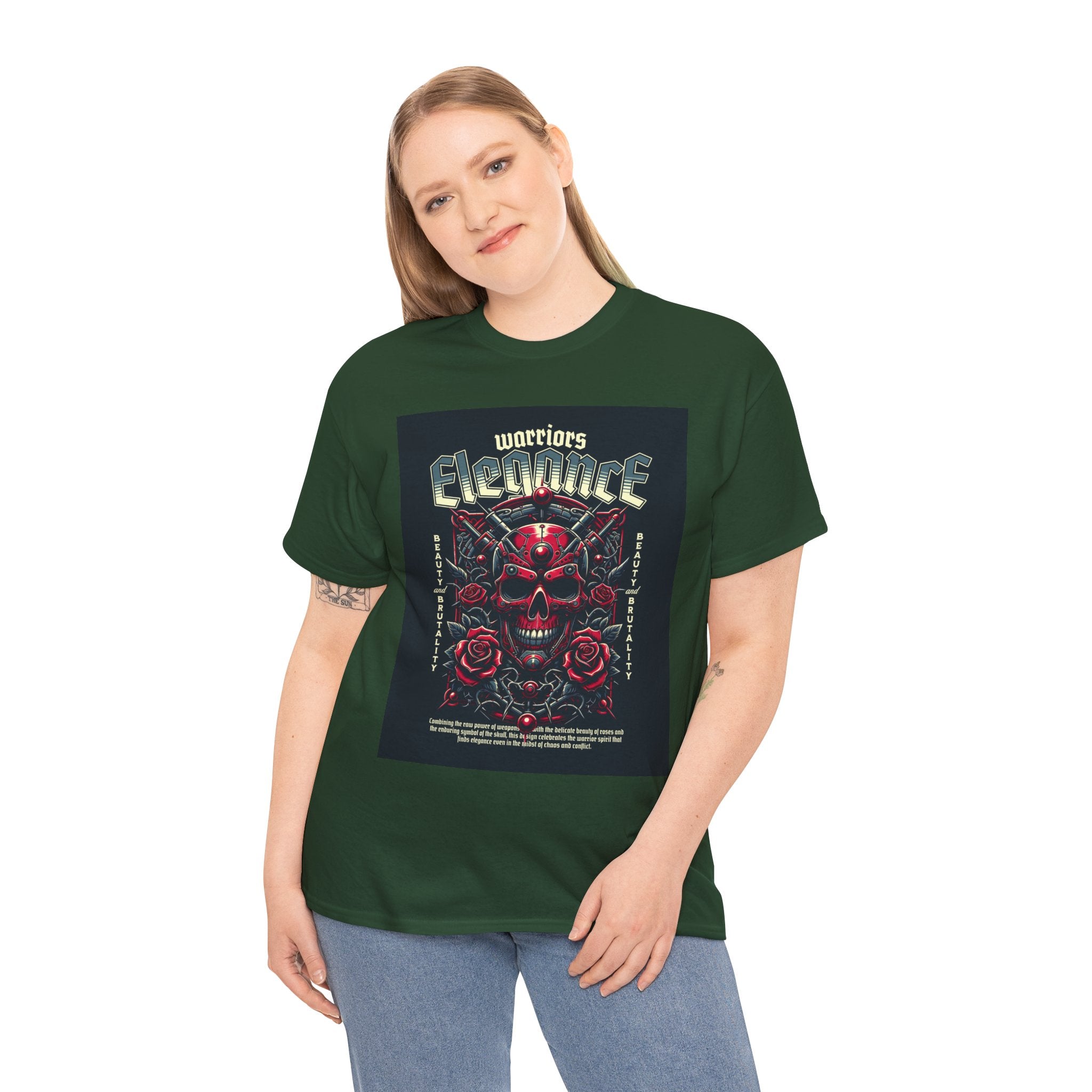 Warriors Electric Skull T‑Shirt — Red Skull & Roses Rock Graphic Tee