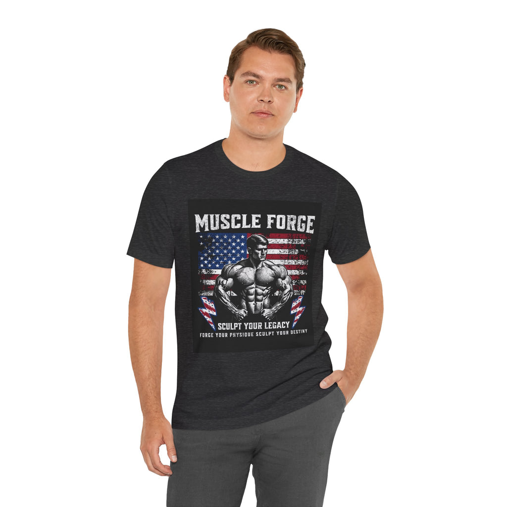 Muscle Forge American Flag Gym Tee — "Sculpt Your Legacy" Fitness T-Shirt