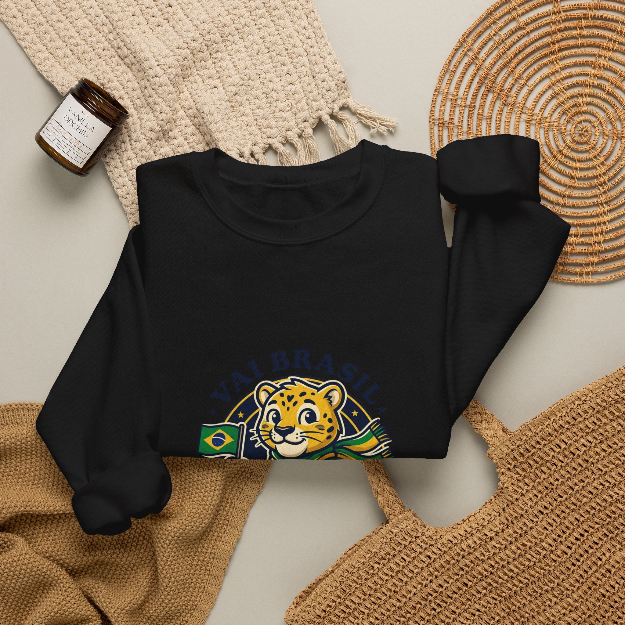 Vai Brasil Tiger Soccer Crewneck Sweatshirt | Brazil Flag, National Pride