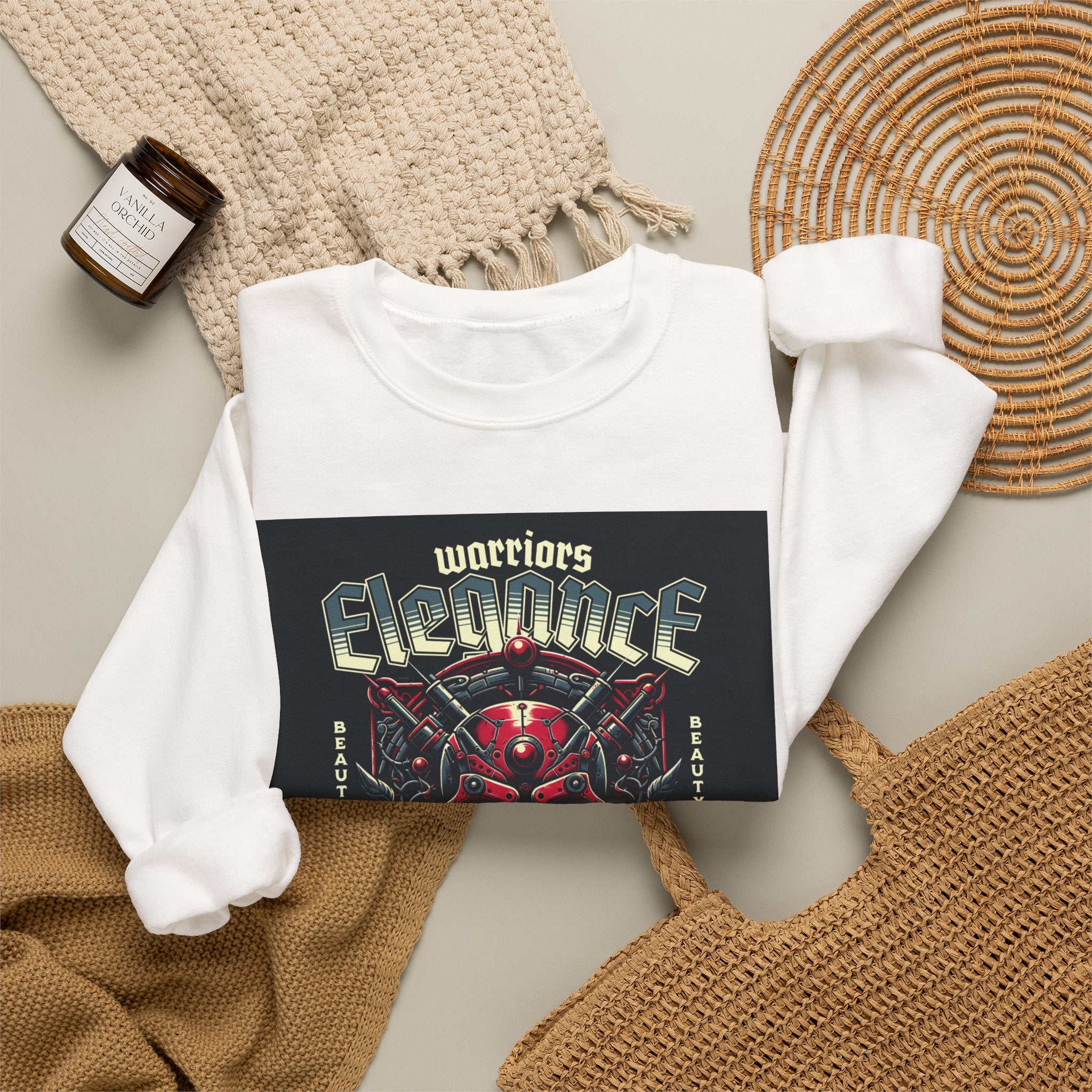 Crewneck Sweatshirt – "Warriors Electric" Skull & Roses Graphic