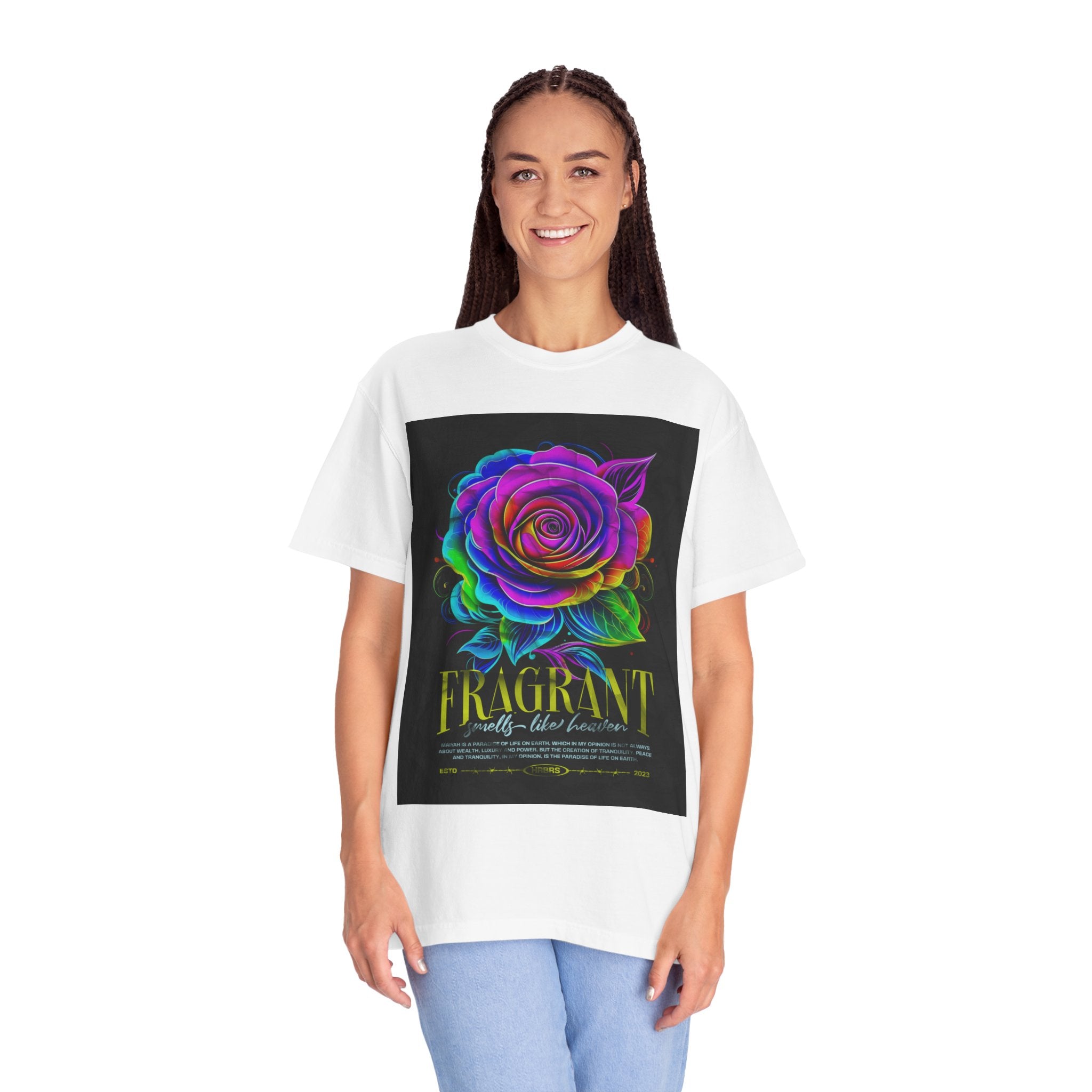 Fragrant Rainbow Rose T-Shirt — Vibrant Floral Graphic Tee