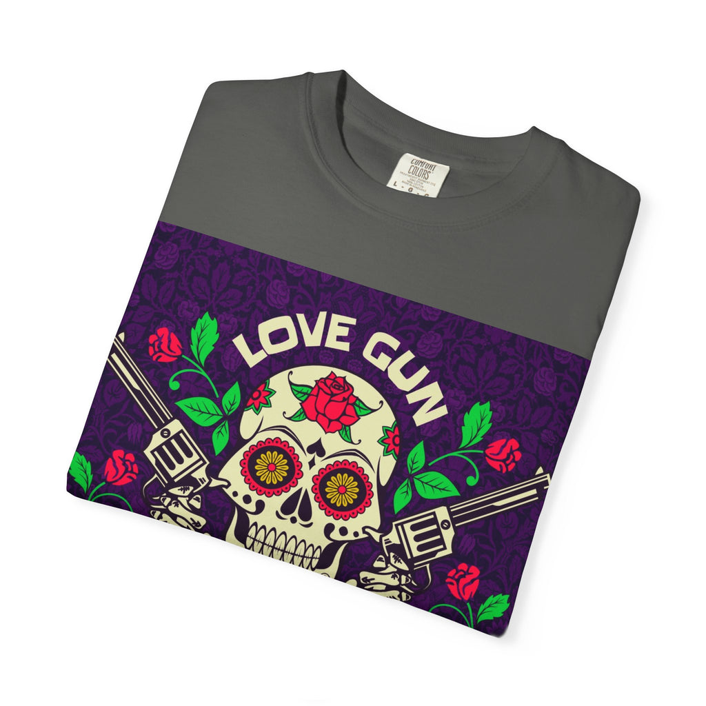Love Gun Skull T‑Shirt — Day of the Dead Floral Graphic Tee