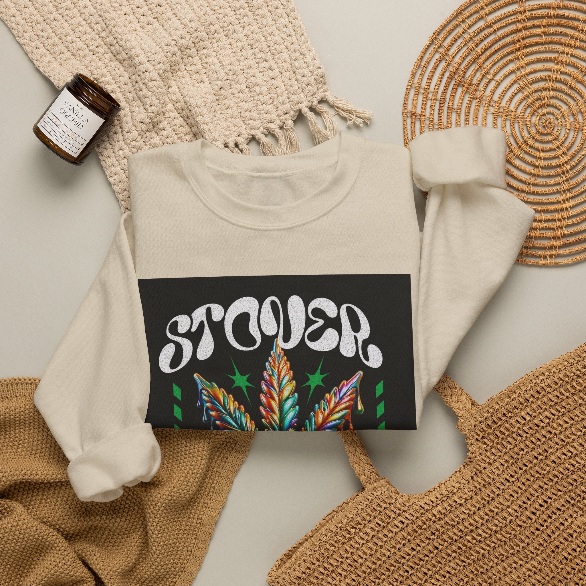 Sweatshirt — Stoner 'Grow Your Own Serenity' Colorful Cannabis Leaf Crewneck