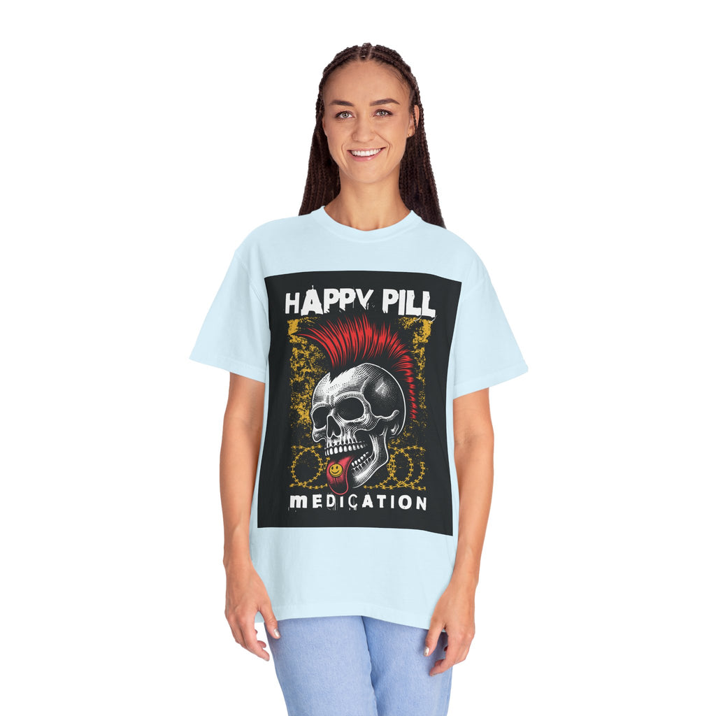 Happy Pill Punk Skull T-Shirt — 'Happy Pill Medication' Graphic Tee
