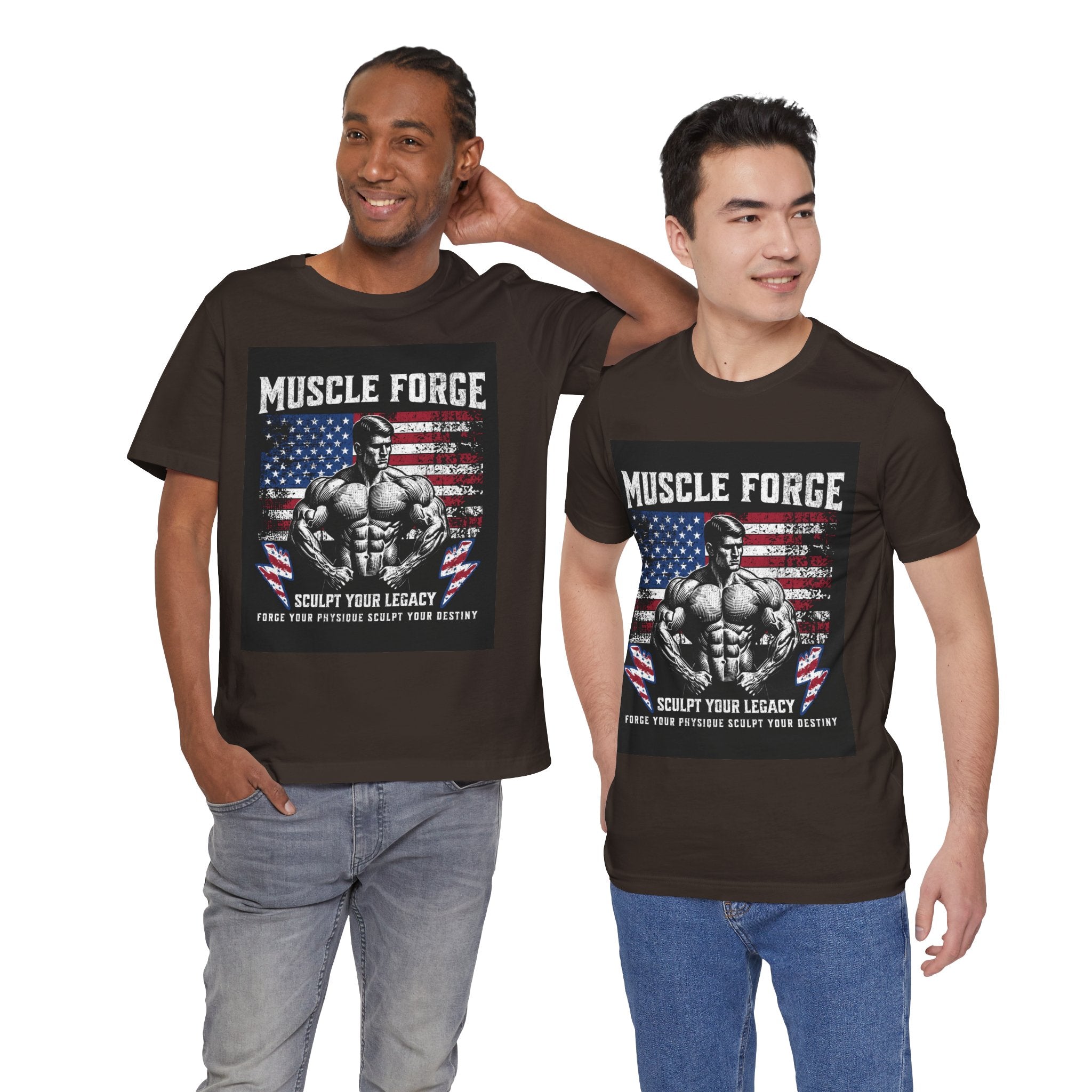 Muscle Forge American Flag Gym Tee — "Sculpt Your Legacy" Fitness T-Shirt
