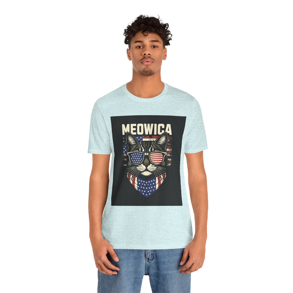 Meowica Cat Tee — Patriotic USA Flag Sunglasses Graphic T-Shirt