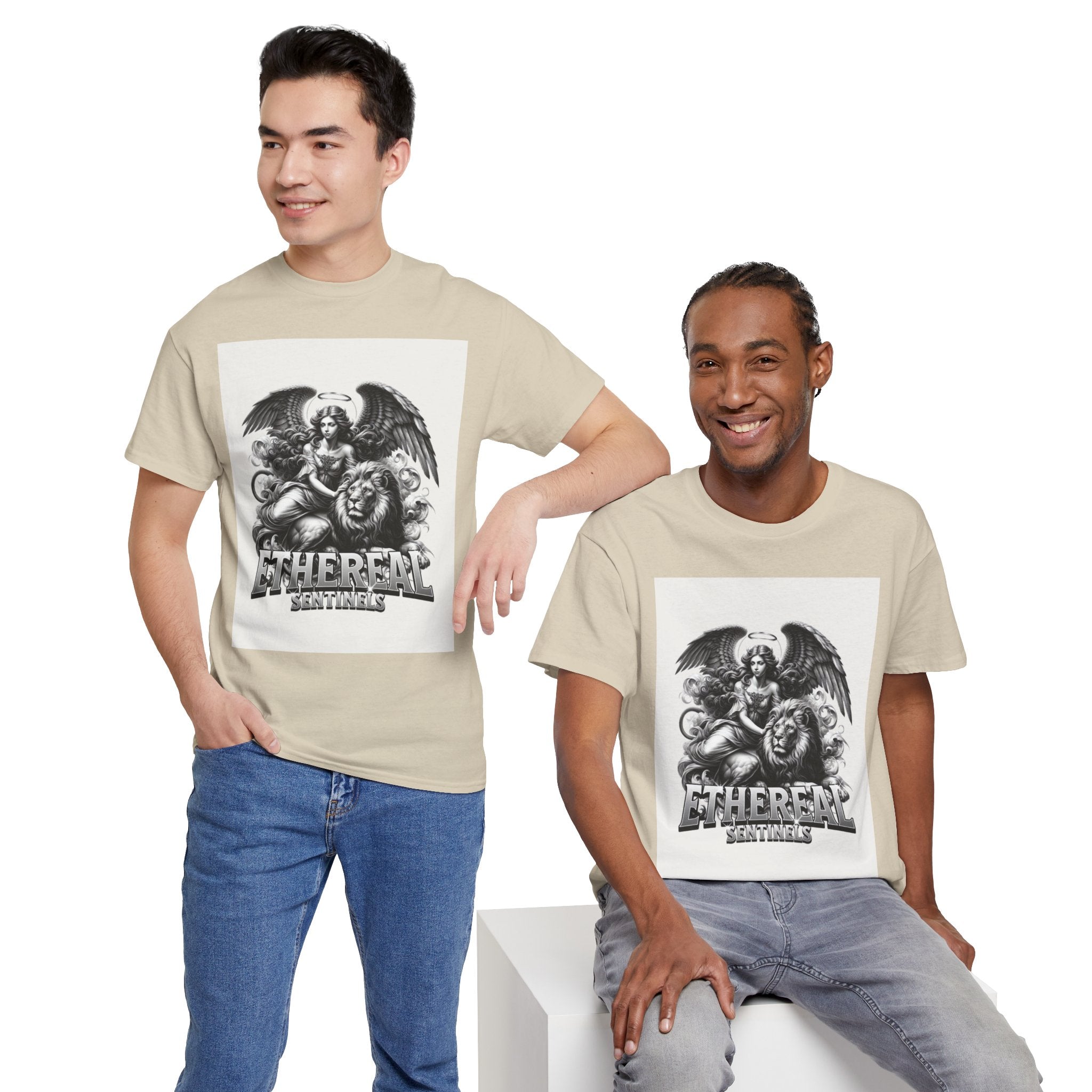 Angel & Lion Graphic Tee — "Ethereal" Vintage Gothic Streetwear