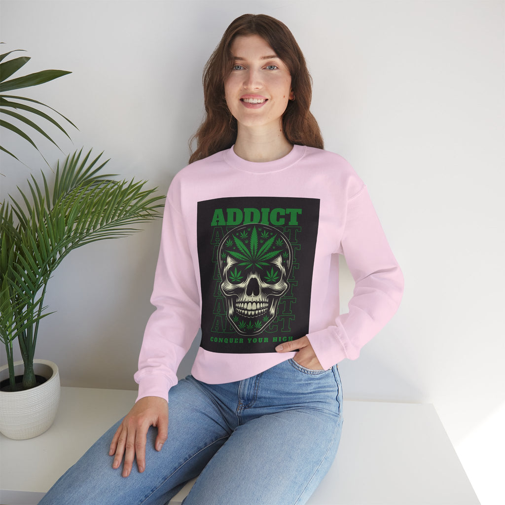 Skull & Cannabis 'Addict' Crewneck Sweatshirt — Conquer Your High Graphic Sweatshirt
