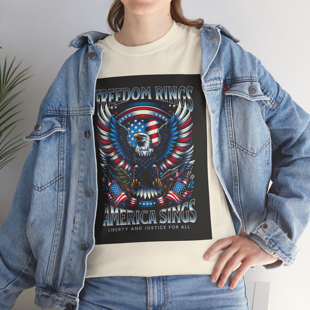 Eagle & American Flag Tee — "Freedom Rings, America Sings" Patriotic T-Shirt
