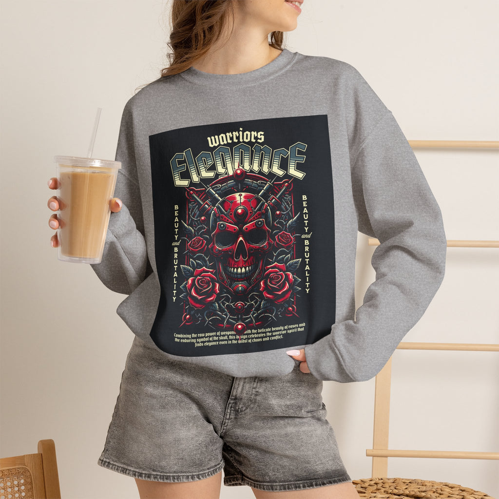 Crewneck Sweatshirt – "Warriors Electric" Skull & Roses Graphic