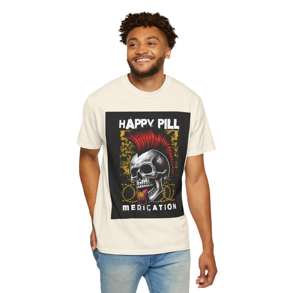 Happy Pill Punk Skull T-Shirt — 'Happy Pill Medication' Graphic Tee