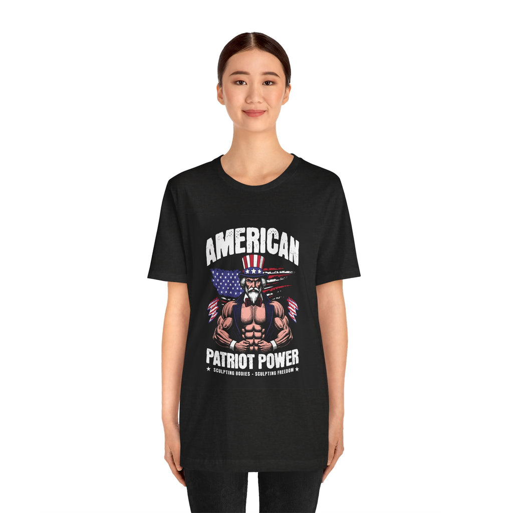 Patriot Power T-Shirt — American Flag Uncle Sam Muscle Graphic Tee