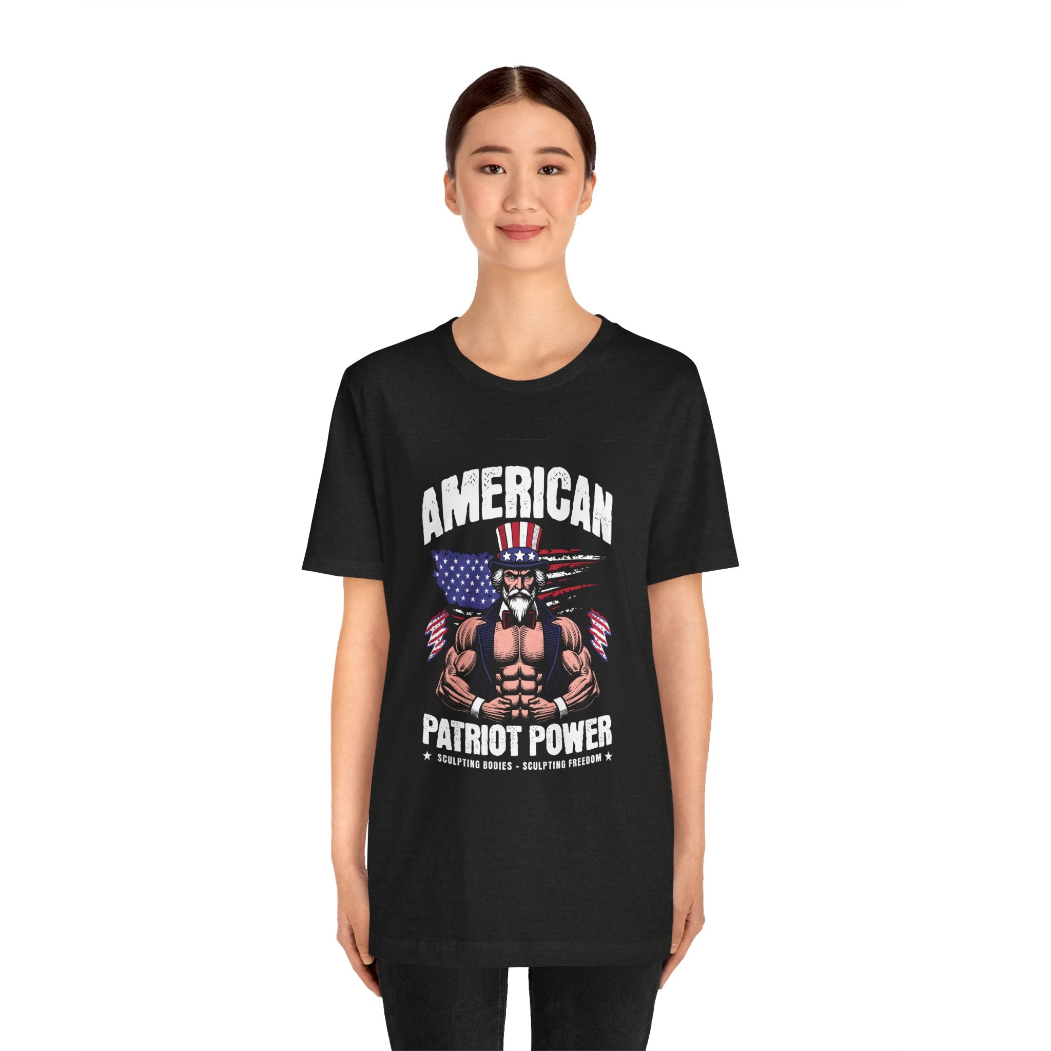 Patriot Power T-Shirt — American Flag Uncle Sam Muscle Graphic Tee