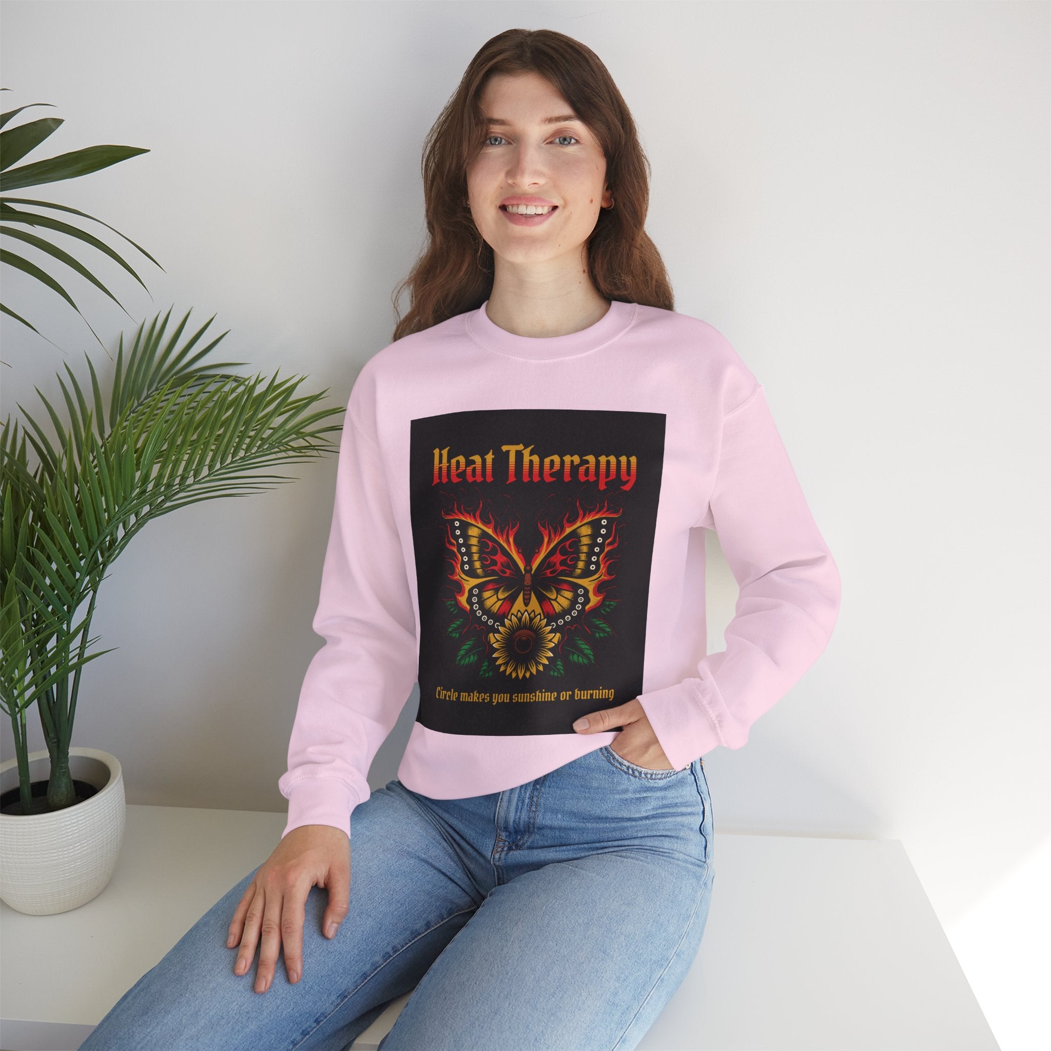 Heat Therapy Crewneck Sweatshirt — Butterfly Flame Graphic