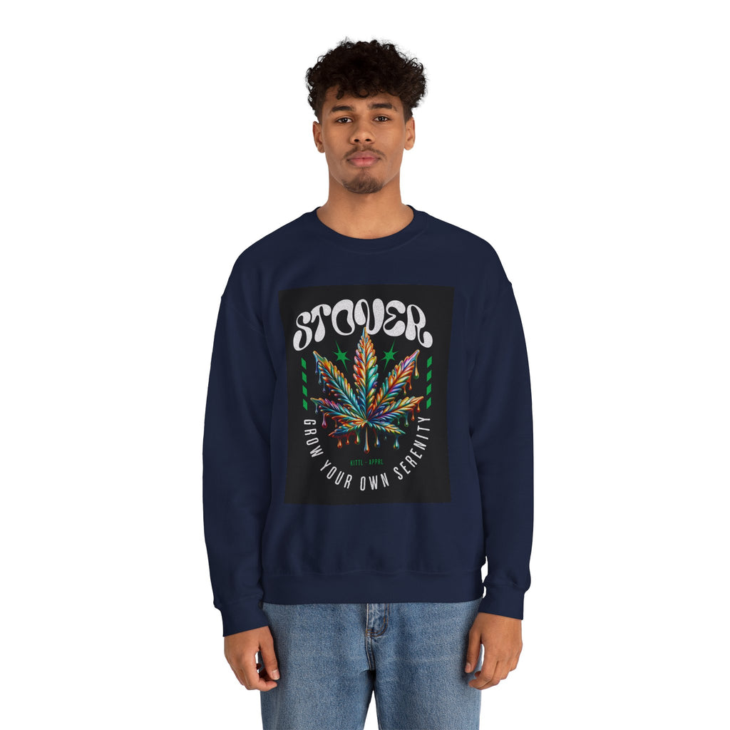 Sweatshirt — Stoner 'Grow Your Own Serenity' Colorful Cannabis Leaf Crewneck