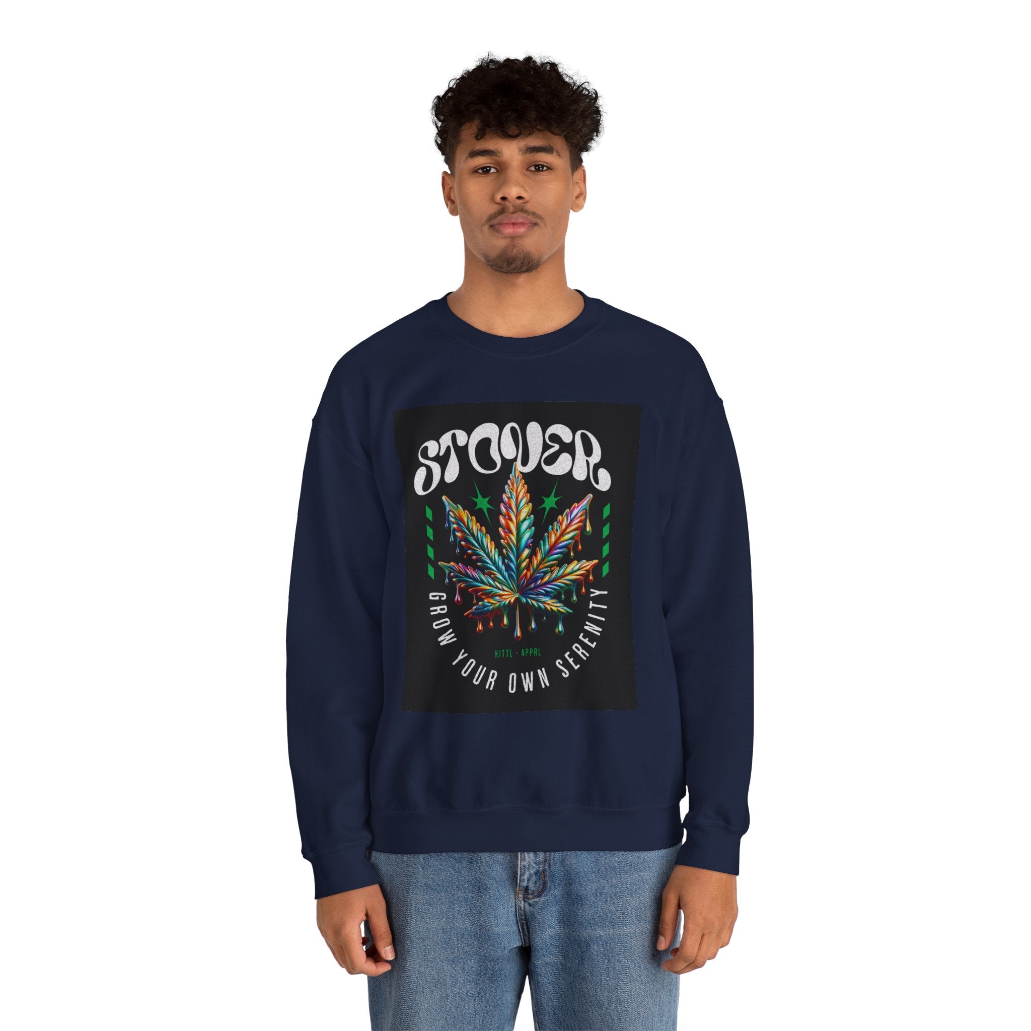 Sweatshirt — Stoner 'Grow Your Own Serenity' Colorful Cannabis Leaf Crewneck