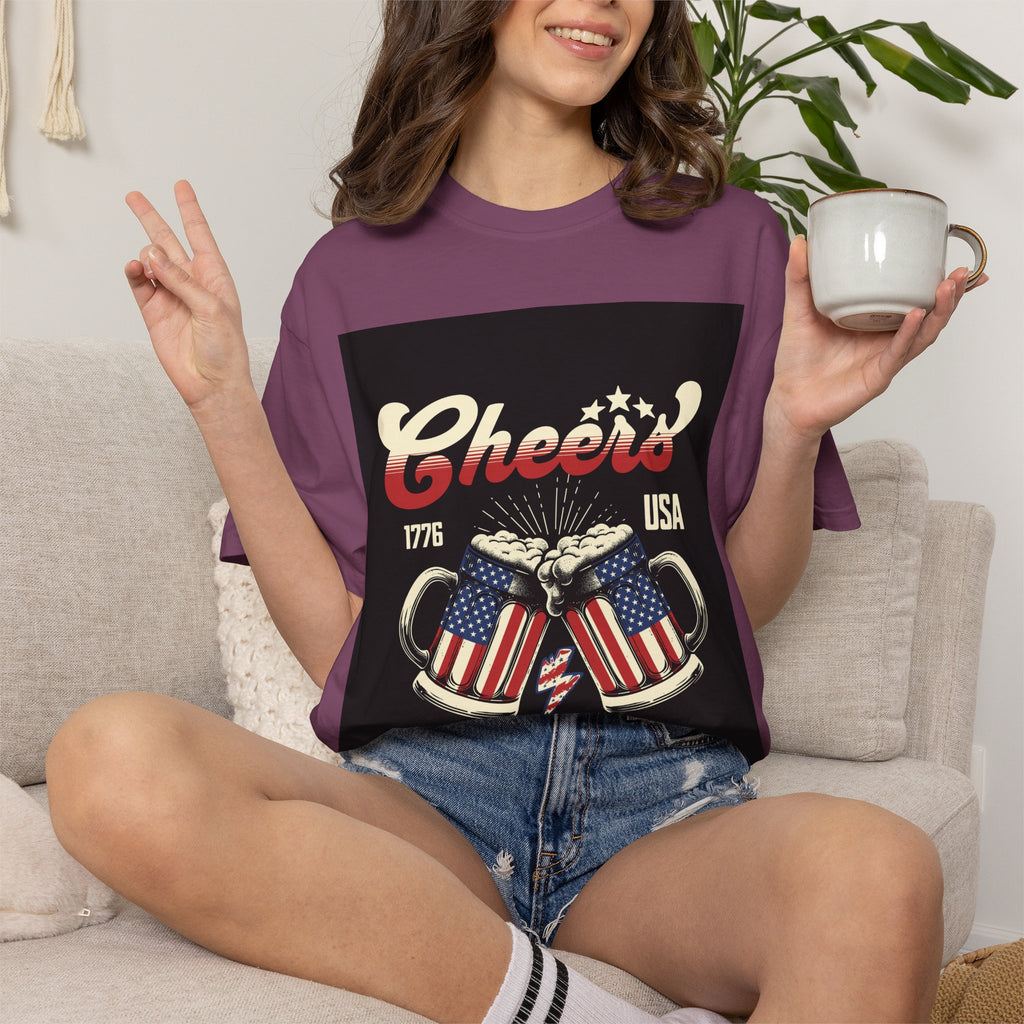 Cheers USA T-Shirt — Patriotic Beer Mugs Graphic Tee (1776)