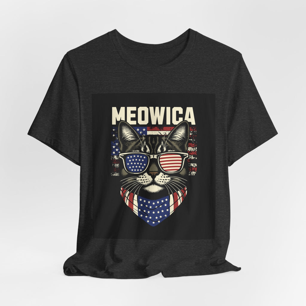 Meowica Cat Tee — Patriotic USA Flag Sunglasses Graphic T-Shirt