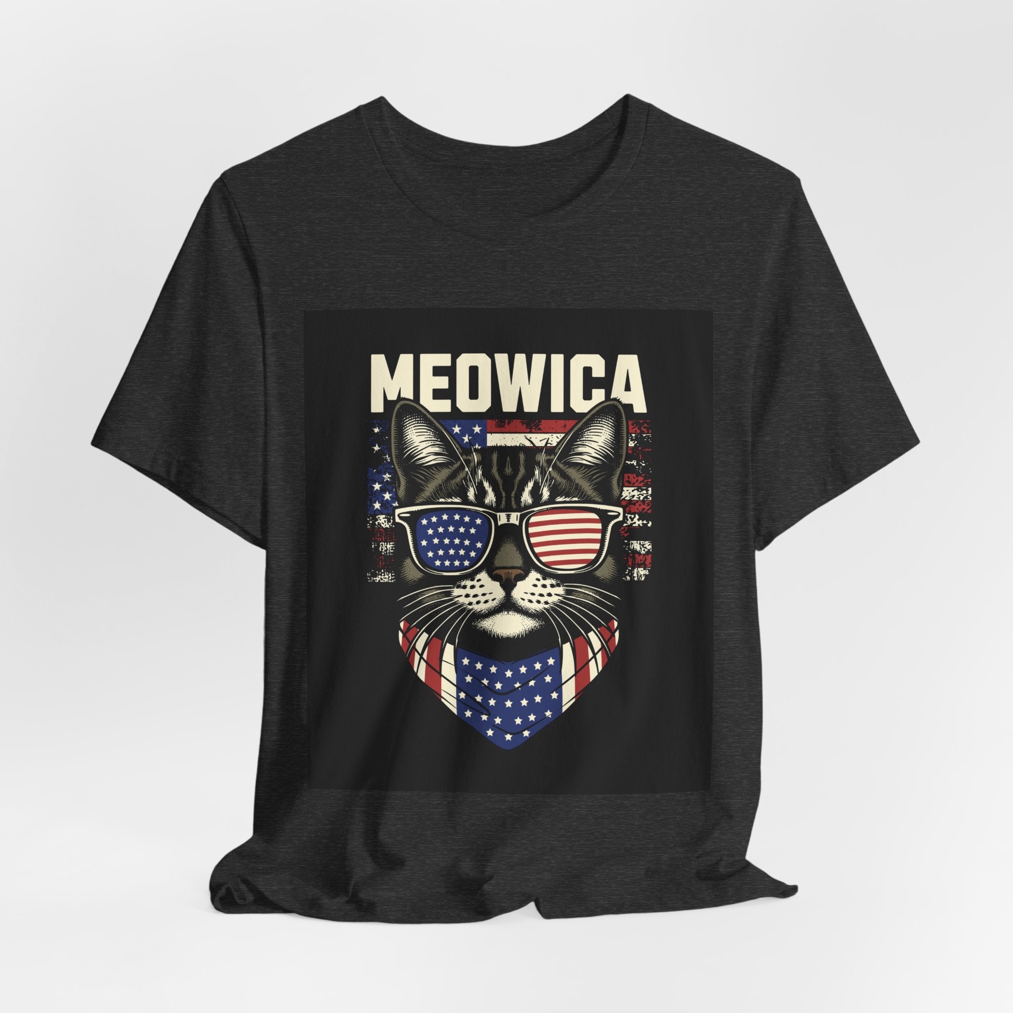 Meowica Cat Tee — Patriotic USA Flag Sunglasses Graphic T-Shirt