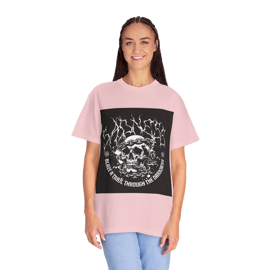 Graphic T-Shirt — 'Break a Path Through the Darkness' Skull Lightning Design