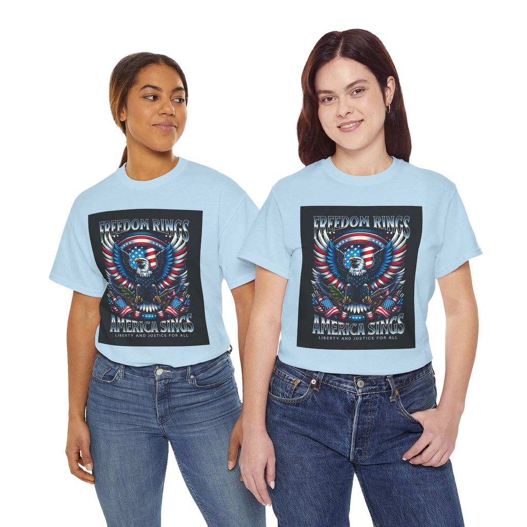 Eagle & American Flag Tee — "Freedom Rings, America Sings" Patriotic T-Shirt