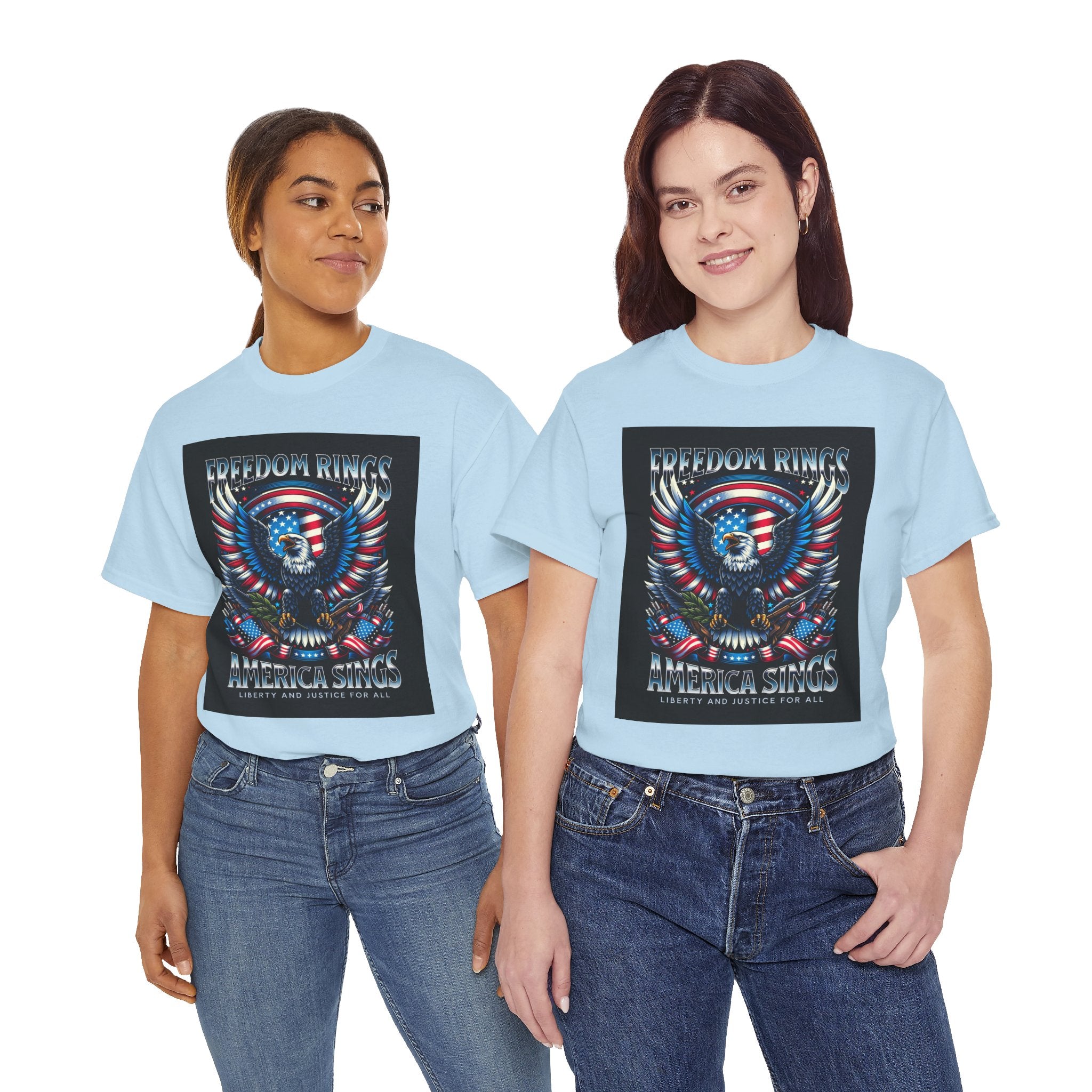 Eagle & American Flag Tee — "Freedom Rings, America Sings" Patriotic T-Shirt