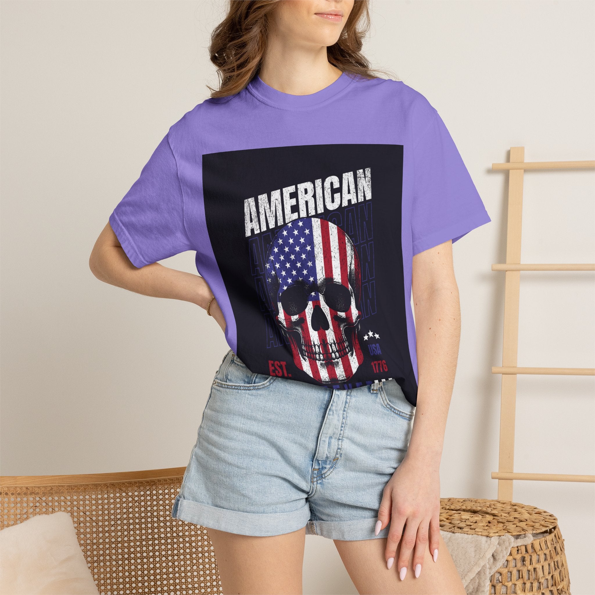 American Skull Flag T-Shirt — "American Forever" Patriotic Graphic Tee