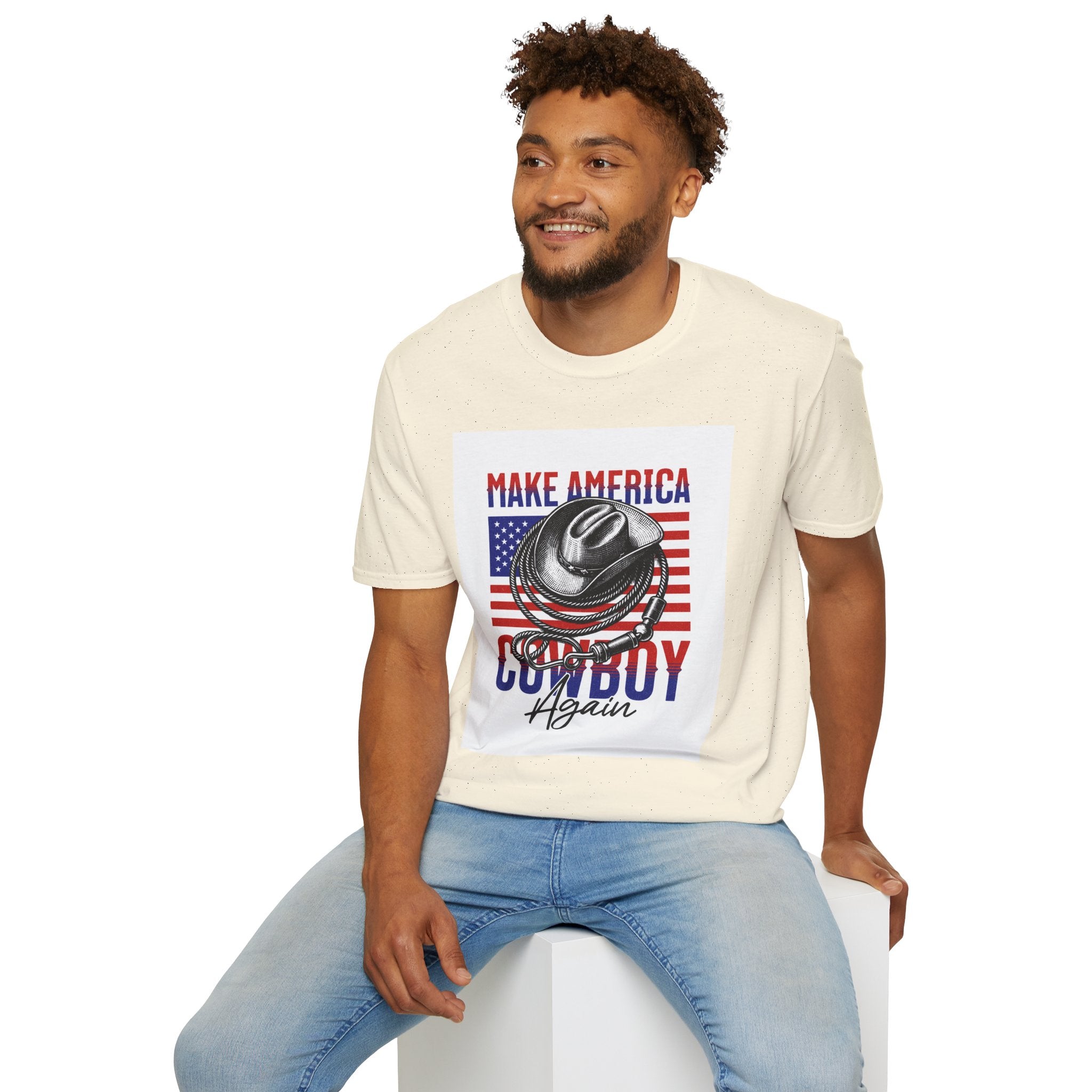 Make America Cowboy Again T-Shirt — Patriotic Western Flag Tee