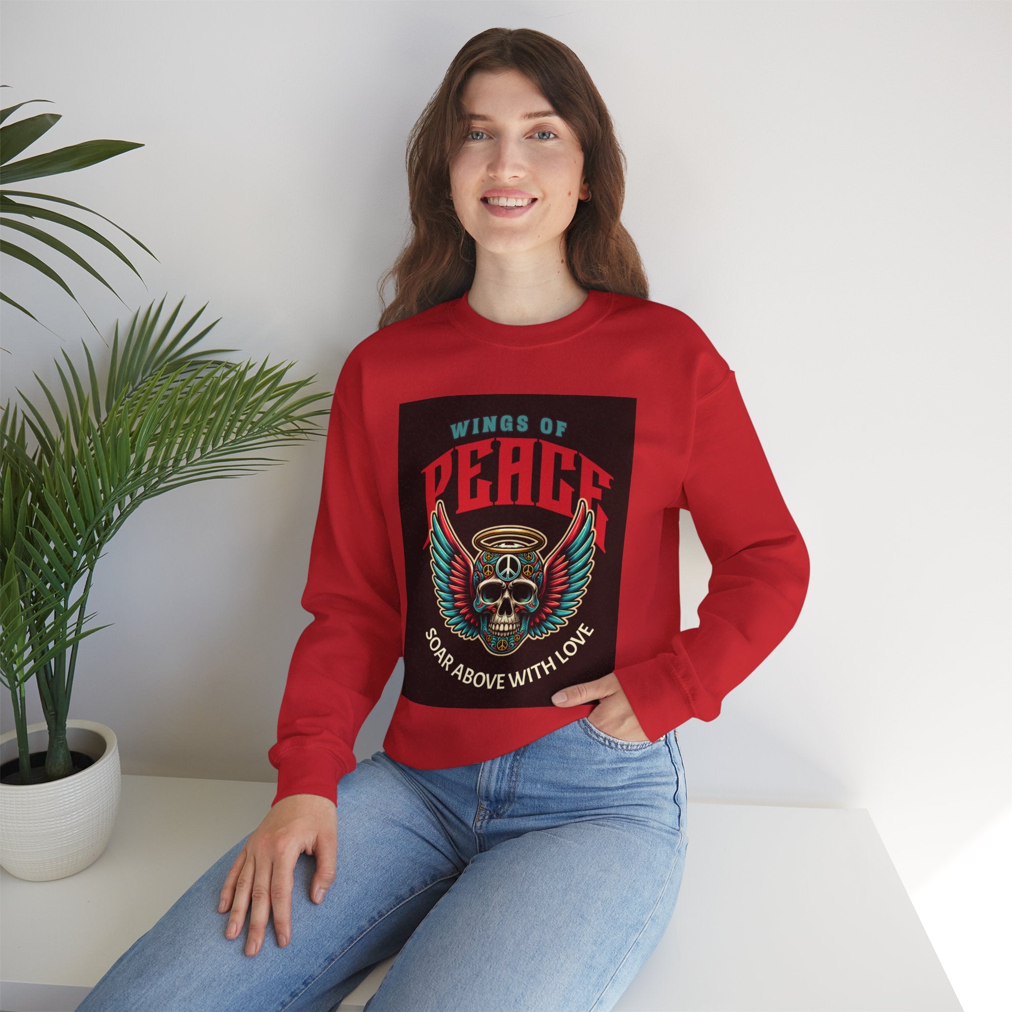 Wings of Peace Skull Crewneck Sweatshirt — Soar Above With Love Graphic