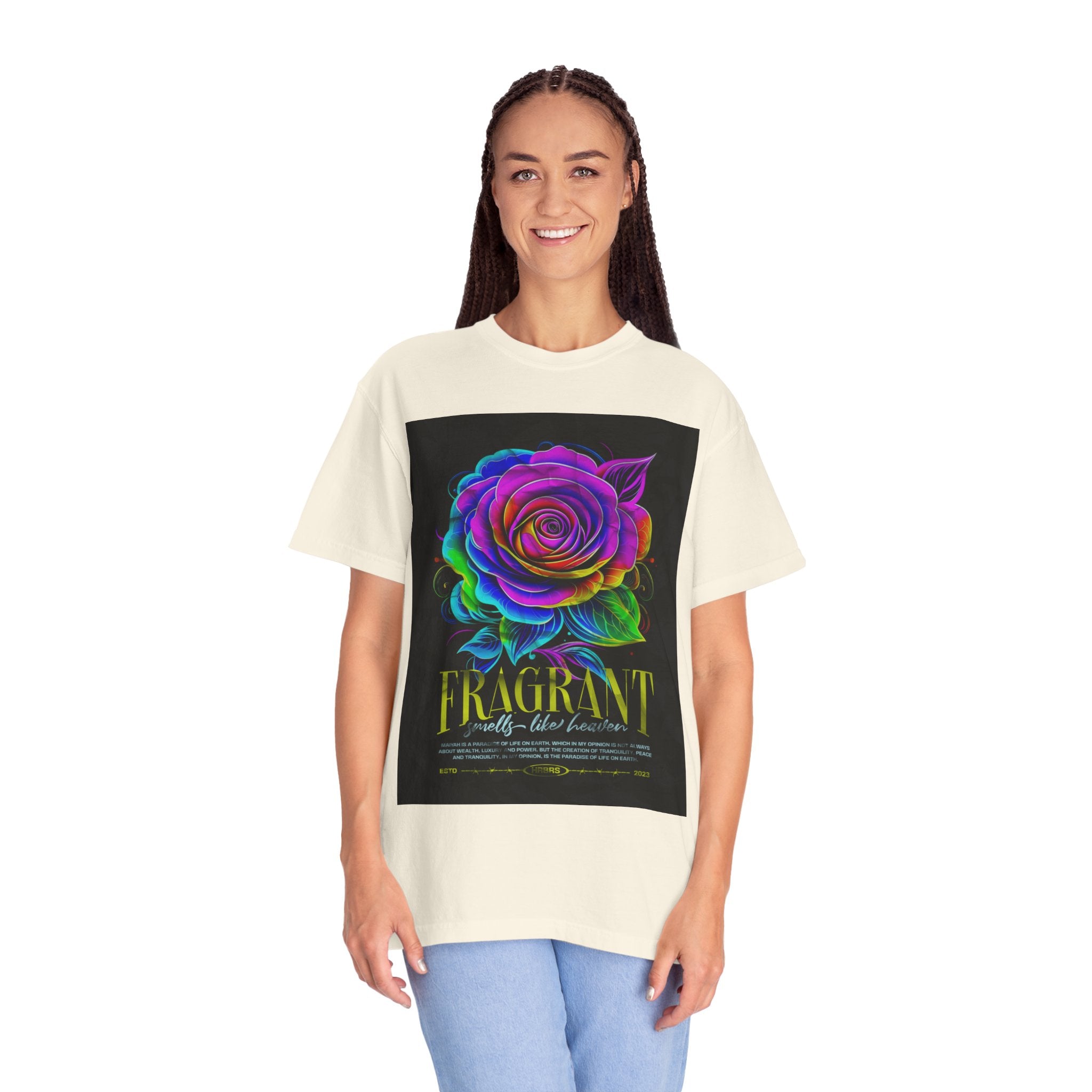 Fragrant Rainbow Rose T-Shirt — Vibrant Floral Graphic Tee