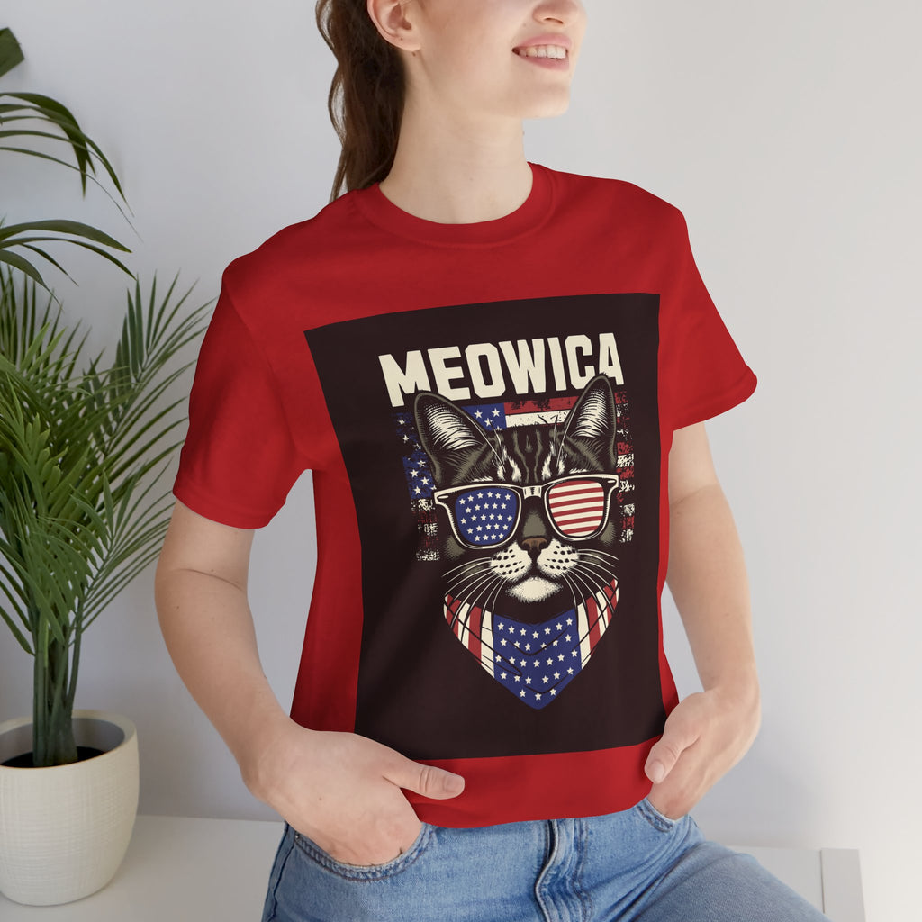 Meowica Cat Tee — Patriotic USA Flag Sunglasses Graphic T-Shirt