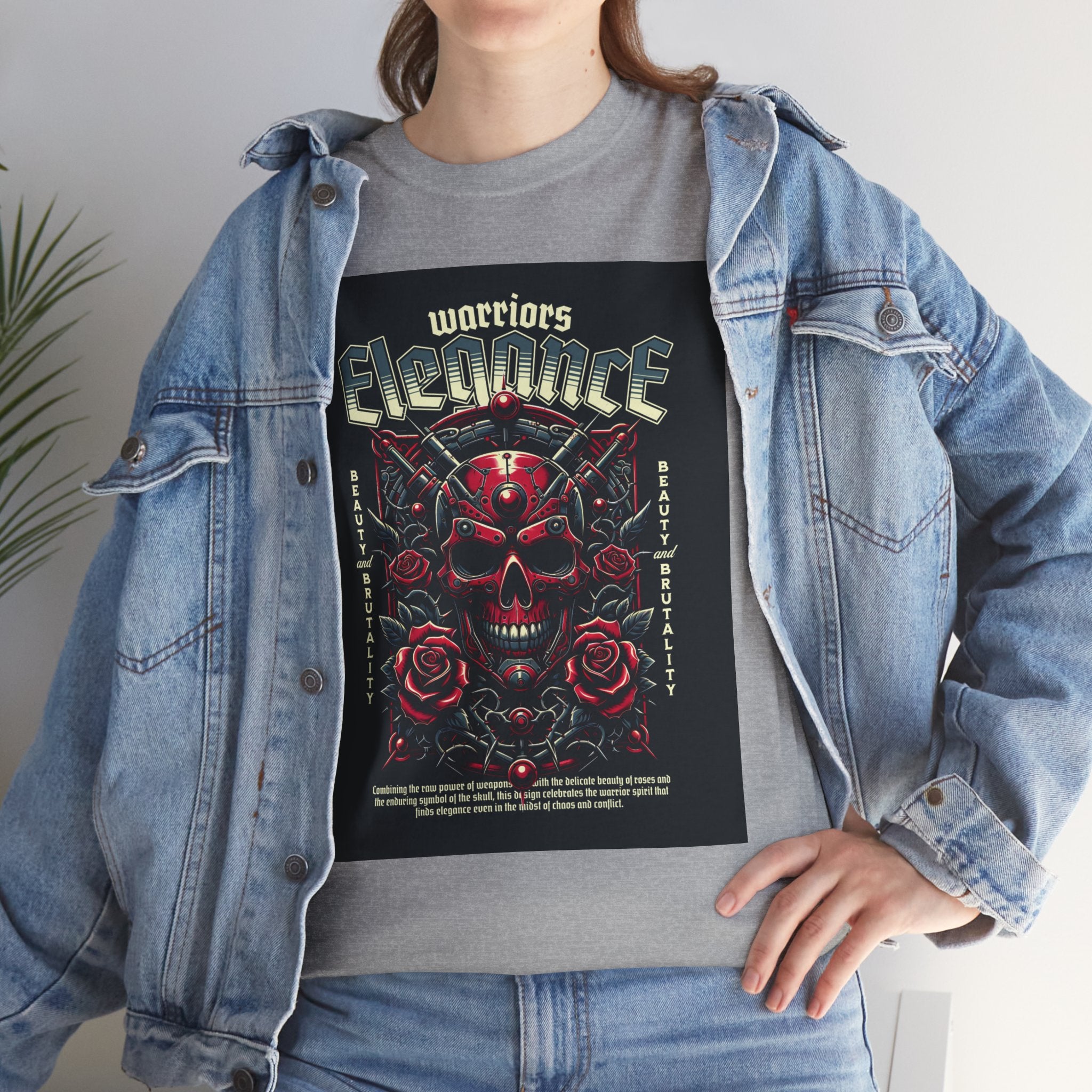 Warriors Electric Skull T‑Shirt — Red Skull & Roses Rock Graphic Tee